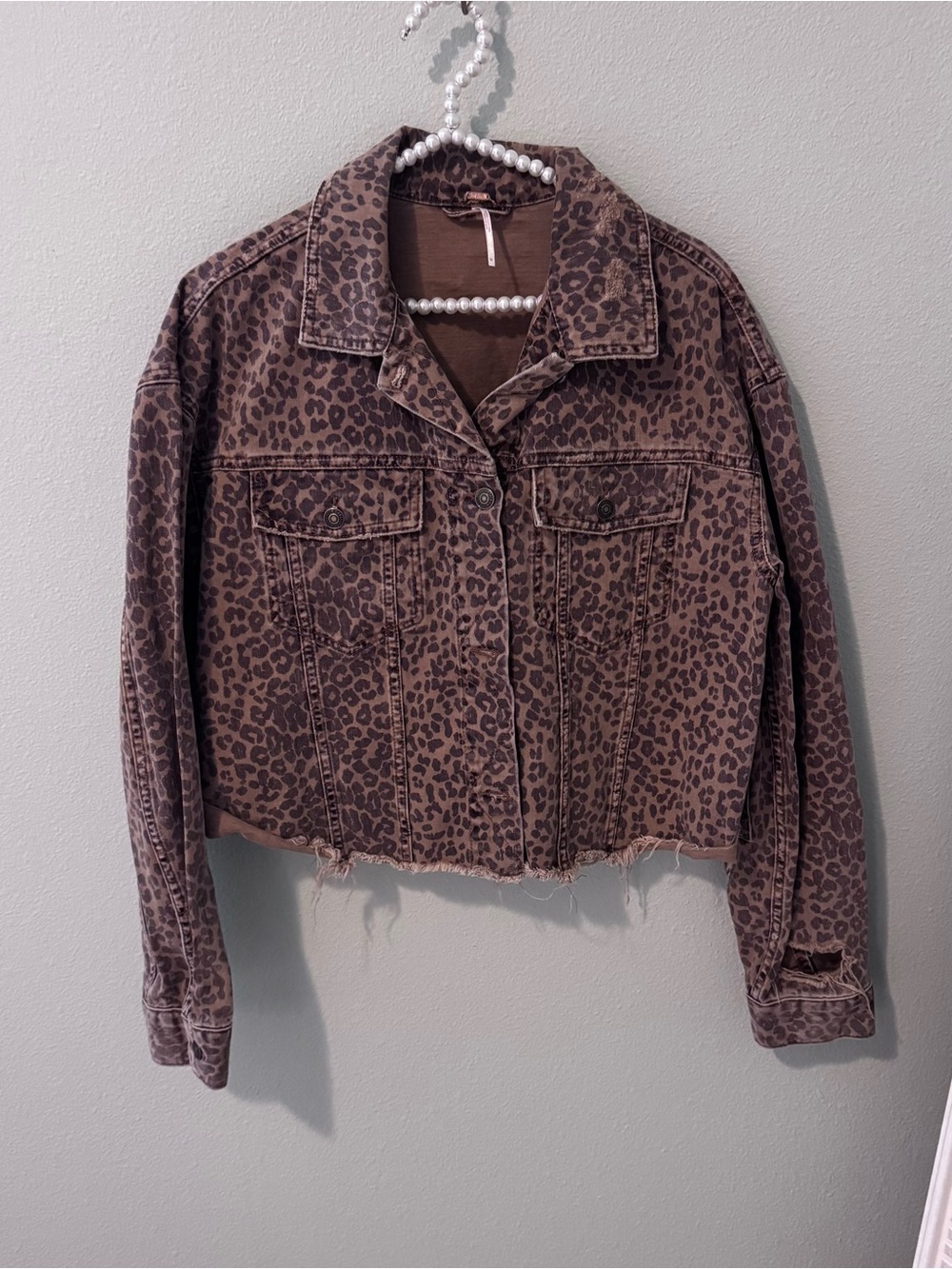 Free People Brown Leopard Denim Jacket
